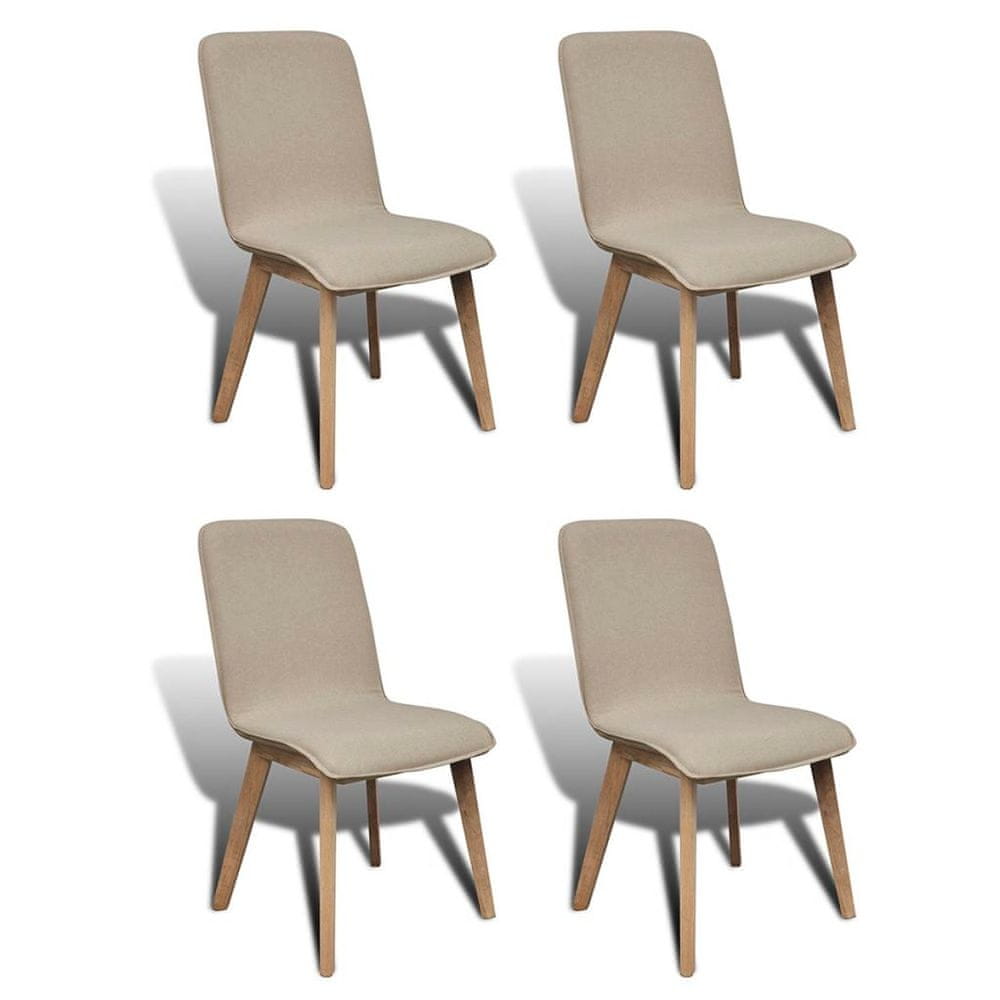 Vidaxl Jedálenské stoličky 4 ks, béžové, látka a dubový masív